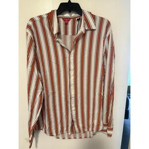 Guess Shirt Mens Extra Large Orange White Button Up Striped Retro Long Sleeve